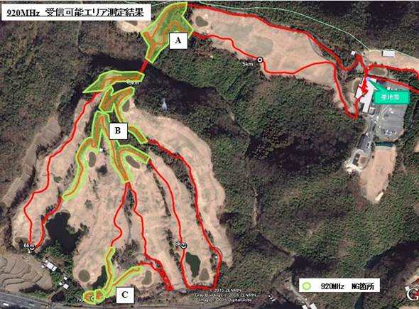 ゴルフ場での無線通達エリア確認結果